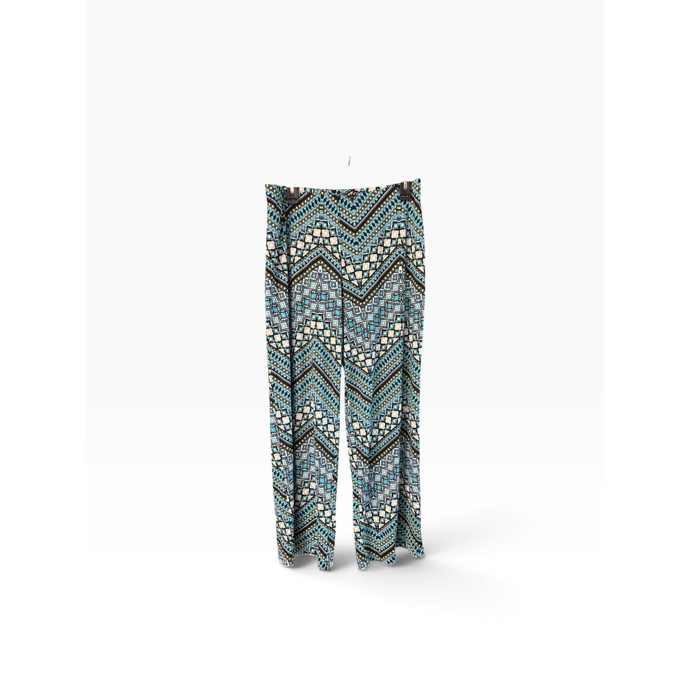 New Directions Womens Large Geometric Chevron Wide Leg Turquoise Black Pants